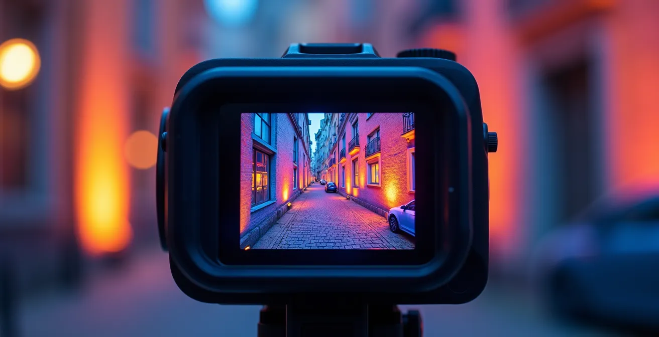 Caméra thermique révélant les zones d'infiltration invisibles à l'œil nu sur une façade apparemment saine